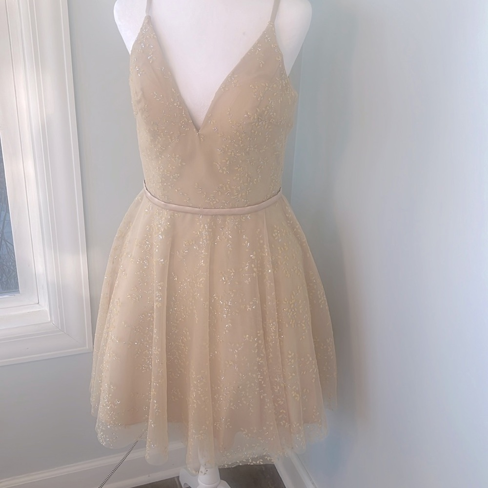 Terani Couture Nwt Champagne Tulle Cocktail Dress Wedding Guest Size 6